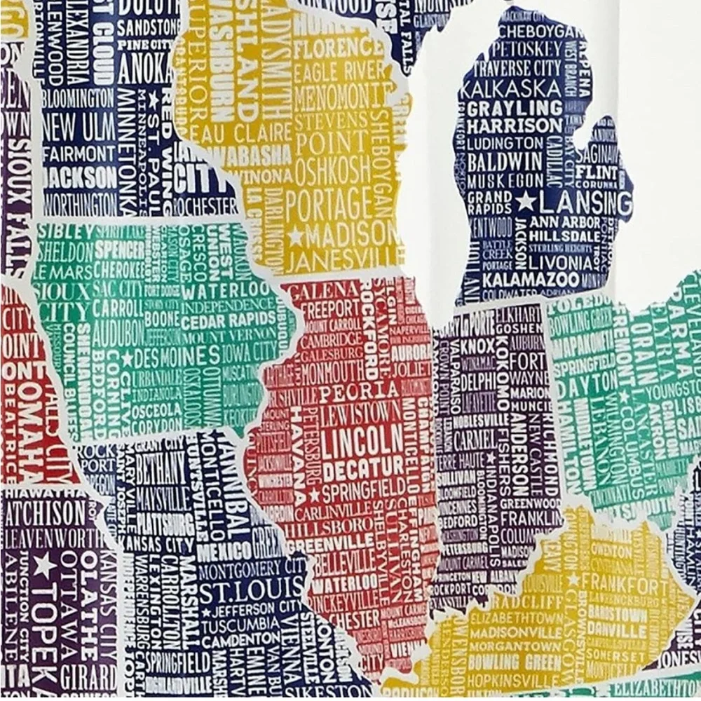 NWT United States Map Shower Curtain Multi Color 70